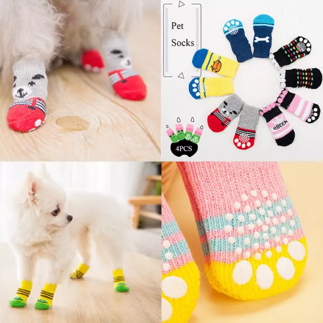 20pcs Pet Socks Dog Cat Anti Slip Teddy Poodle Paw Protector Indoor Warm Shoes