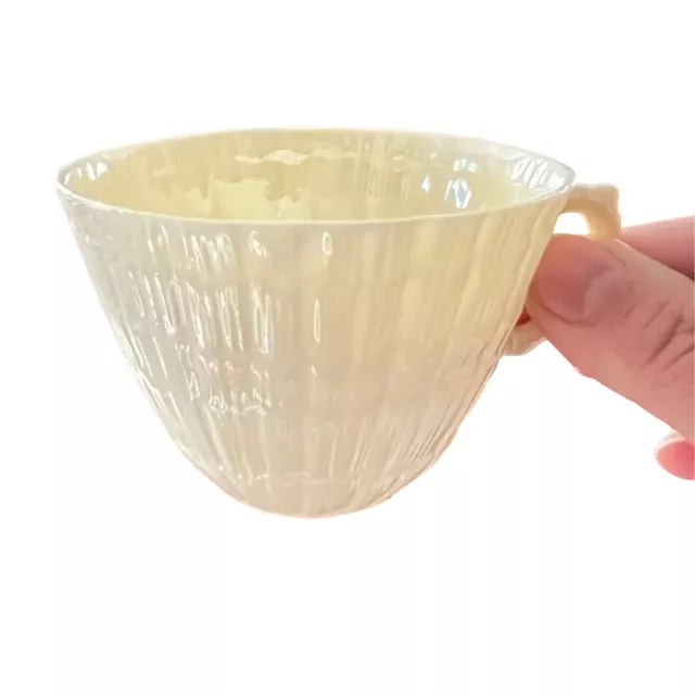 Vintage Irish Belleek Porcelain Limpet Cob Cup Green 6th Mark Pearl Finish Thin