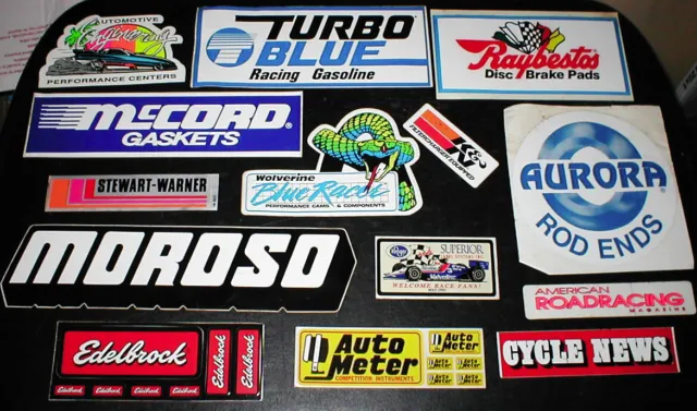 14  Vintage RACING VINYL DECAL STICKERS Race Car MOROSO Turbo Blue WOLVERINE etc