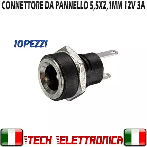 10 Pezzi Connettore da pannello 5,5 x 2,1mm max 12v 3A femmina