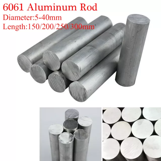 5mm-40mm 6061 Aluminium Metal Solid Round Rod Alloy Bar 150 250 200 300mm Long