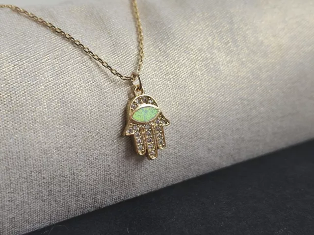 Opal Hamsa Necklace Pave CZ Gold Plated Hamsa Pendant Jewellery Gift WOMEN GIRLS