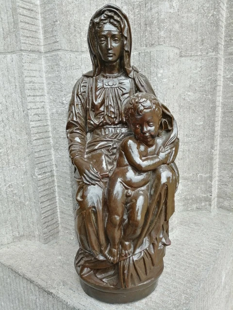 ANTIQUE VINTAGE PLASTER Madonna Virgin Mary Child Baby Jesus Altar ...