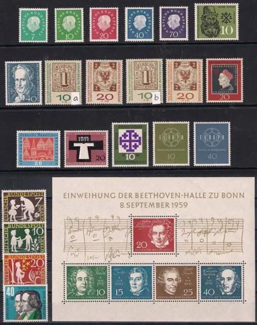 Alemania MNH 1959 Año completo *** 21 Sellos Nuevos + 1 Hoja Bloque