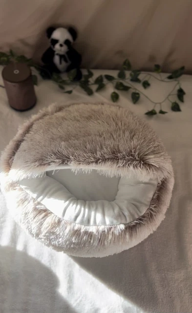 Pet Dog Cat Bed Round Plush Cave House Winter Warm Calming Sleeping Ultra Soft