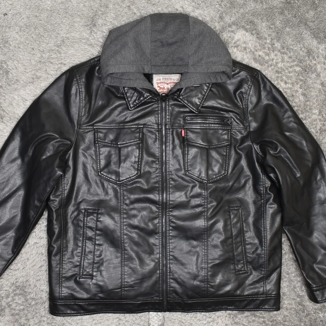 Levi's Men's Size 2XL Bomber Jacket Black Polyester Faux Leather Sherpa Lined