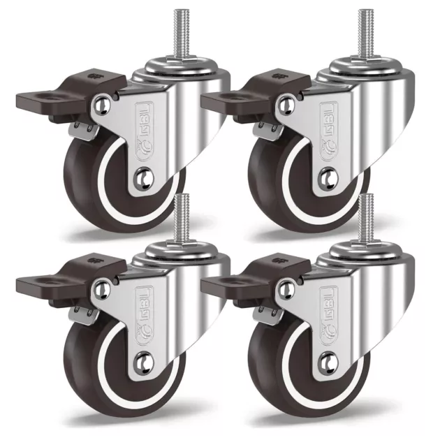 GBL Heavy Duty Swivel Castors with 4 Brakes + Screws - 50 mm M10 x 25 mm Up to 2