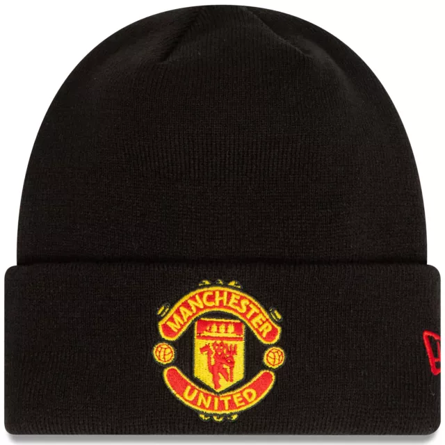 New Era Mens Manchester United Essentials Knitted Cuffed Winter Beanie - Black