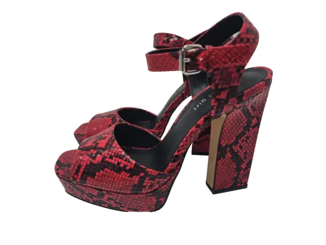 Madden Girl Bambi Open Toe Pumps Heels Shoes Red Snake Skin Womens Size 8.5M