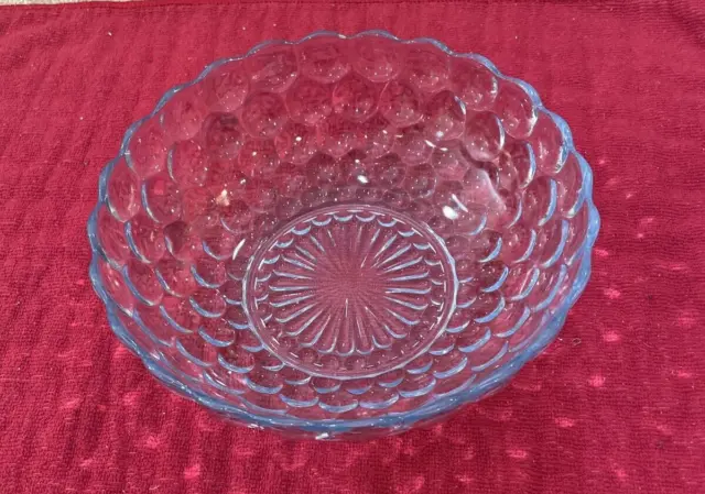 Anchor Hocking Blue Sapphire Bubble Mid Century Glass Serving Bowl 8.25"