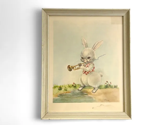 Nursery Rhyme Framed Print By Elnor Bunny Playing Trumpet Mcm