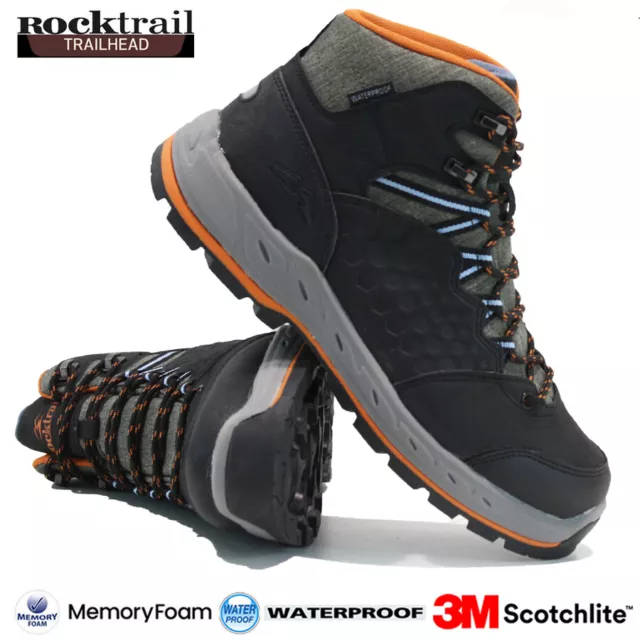 Mens Waterproof Walking Hiking Boots Memory Foam Running Ankle Trainers Shoes