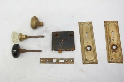 Vintage Mortise Lock Lot Bracket Door Knobs + 7" Face Plate - No Key TF
