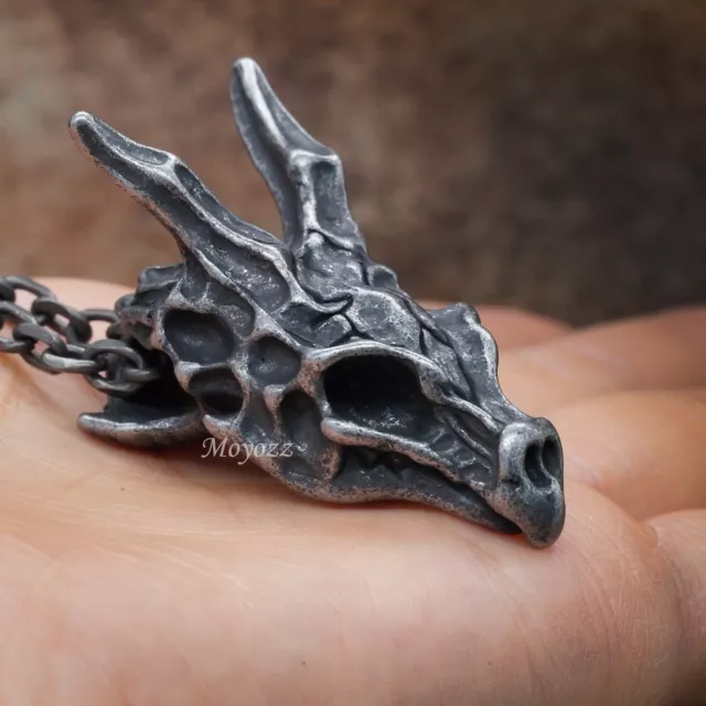 Mens Cool Stainless Steel Dragon Skull Pendant Necklace For Men Vintage Gift 2