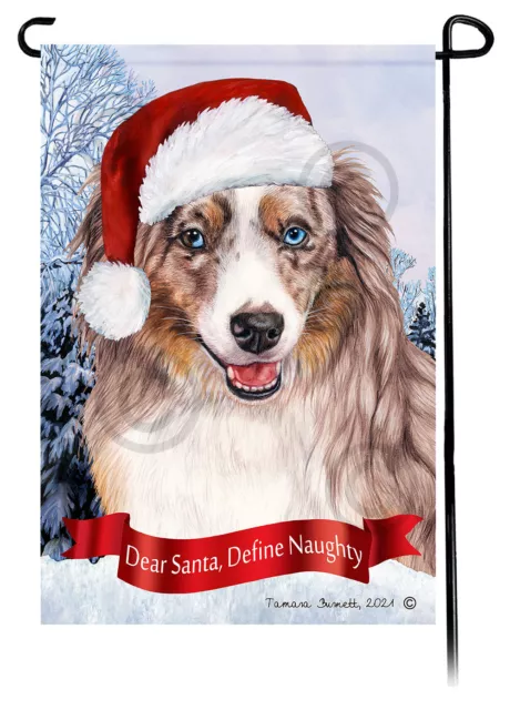 Dear Santa, Define Naughty Garden Flag - Red Merle American Shepherd 005A