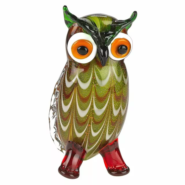 (D) Handcrafted Murano Art Glass Owl Figurine 8", Centerpiece Sculpture