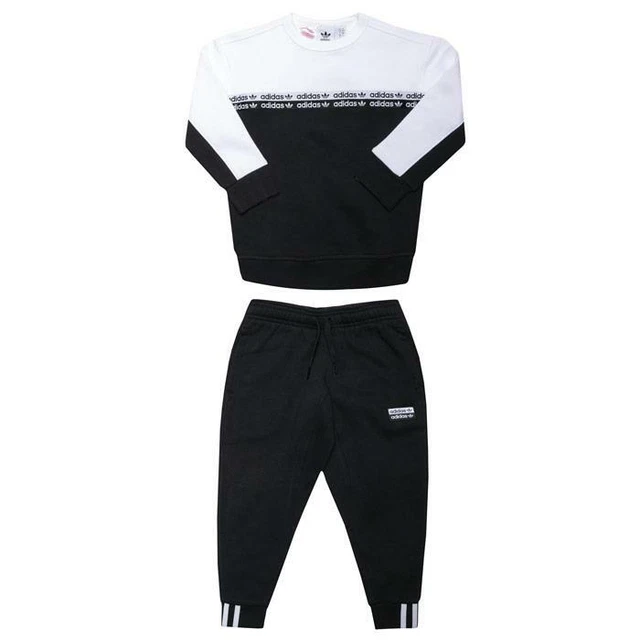 Adidas Infants Tracksuit Kids Jogger Full Set Sweatshirt Crew Neck Black/White
