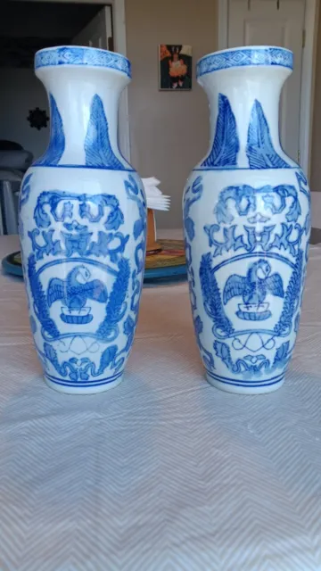 Antique Chinese Blue and White Porcelain Bottle Vase 16th C MING Dynasty PAIR