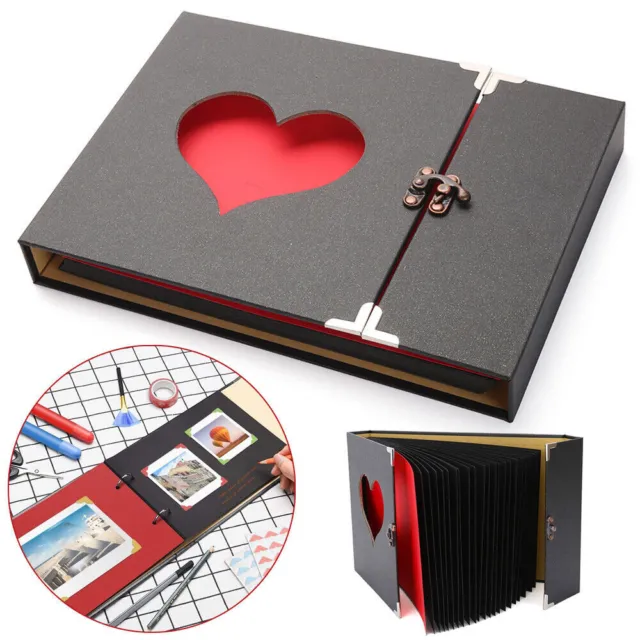 Photo Album DIY Scrapbook Hardcover Heart Scrap Book for Valentine's Day Gift AU