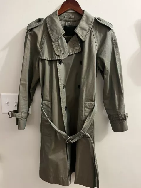 Marc Jacobs Designer Trench Coat Jacket Belted Olive Moss Green Size 6