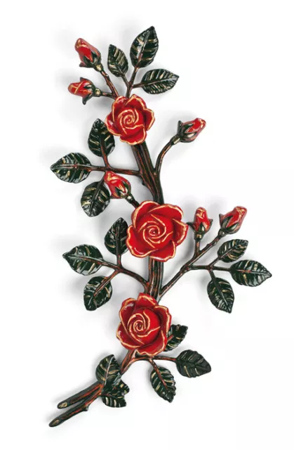 Tralcio di rose decorativo in bronzo per lapidi - Tralci verdi rose rosse