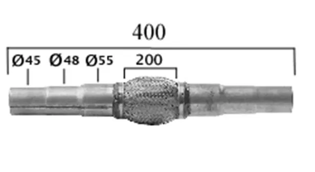 Manchon Echappement Tresse  200 mm- Longueur 400 mm-Diamètre 45 à 55 mm