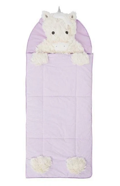 Pottery Barn Shaggy Unicorn Sleeping Bag - Monogramed JOSEPHIN - Purple Checked