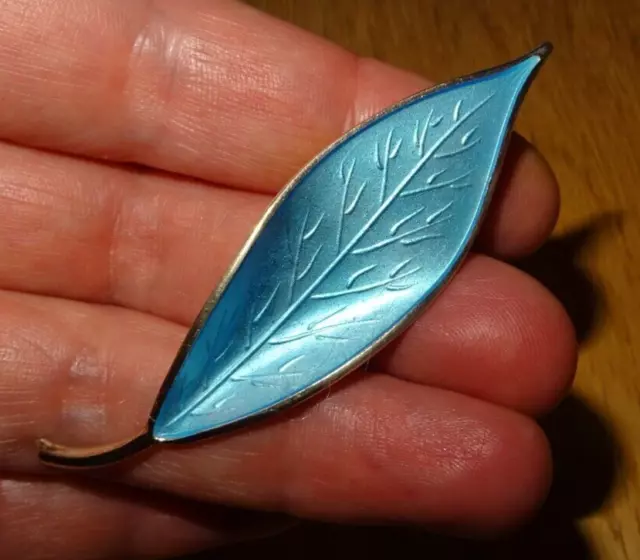 David Andersen Norway Sterling Silver Blue Enamel Leaf Brooch Norwegian anderson