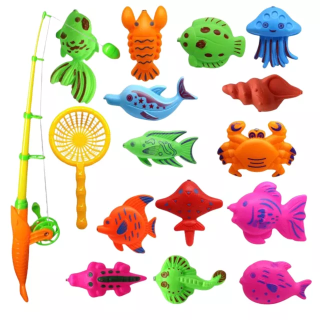 Magnetic Fishing Game 15 pcs Magnetic Fishing Toy Set for Kids Cartoon Fish Toy