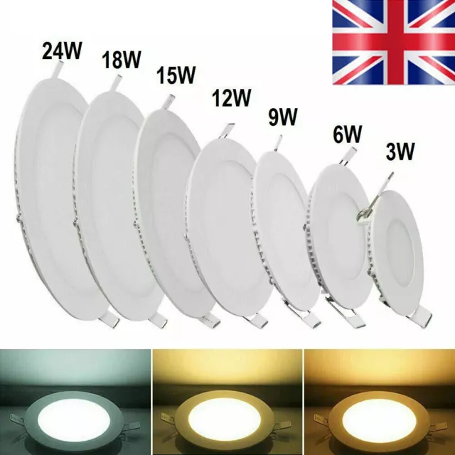 3W-24W LED Recessed Ceiling Flat Panel Down Light Ultra Slim Round Wall Lamp UK*