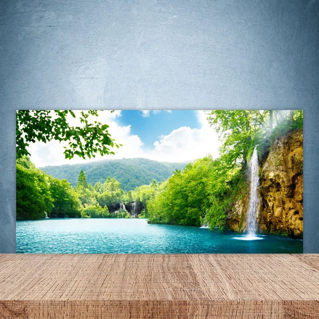 Crédence Cuisine En Verre 100x50 Cm - Motif Nature Cascade Lac Forêt - Tulup - Neuf