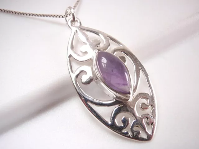 Amethyst Filigree Marquise Pendant 925 Sterling Silver Corona Sun Jewelry New