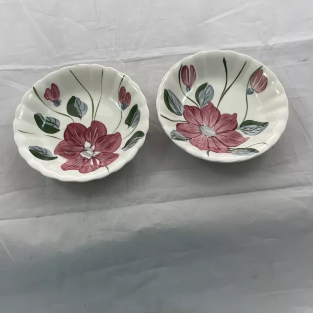 Blue Ridge Potteries Poinsettia Hand-Painted Fluted Desert Fruit Bowl Set of 2