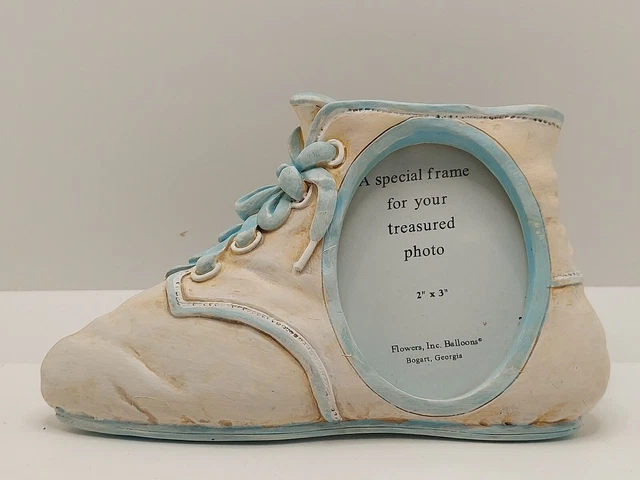 Pastel Baby Shoe 2" X 3" Photo Frame New Ceramic Blue & White