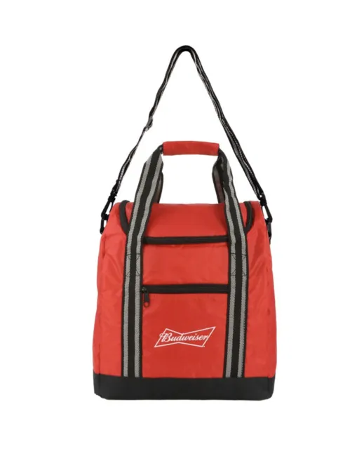 Budweiser Cooler Bag Multi Pocket Zip Closure Shoulder Strap 14”x15”x8” 28 Cans