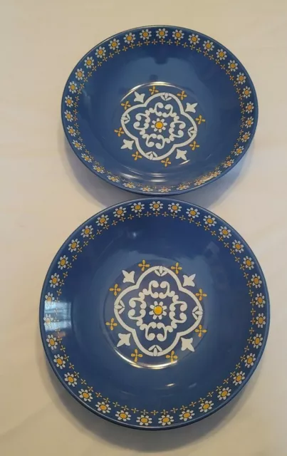 Martha Stewart La Dolce Vita Set 2 Italian Mediterranean Design Blue Pasta Bowls