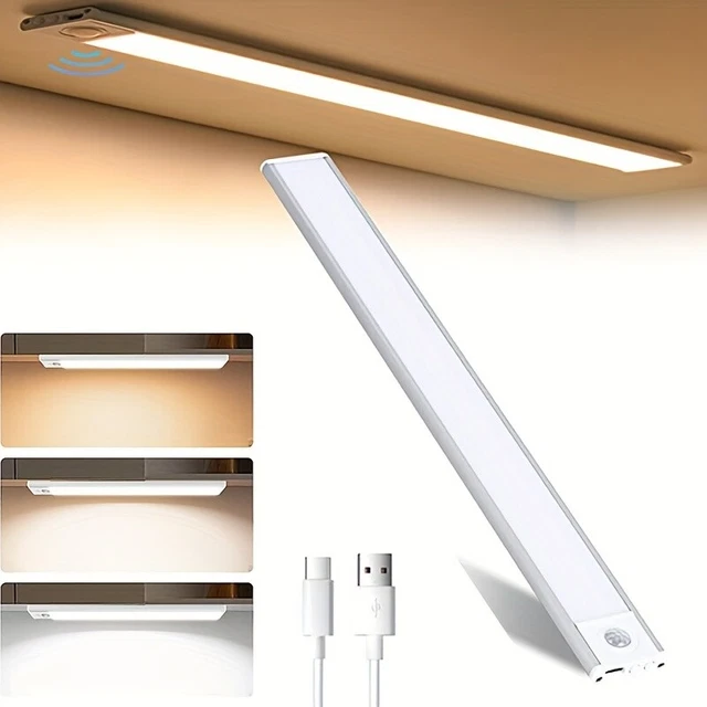4 X STRIP Light LED PIR Motion Sensor Wireless USB Rechargeable Cabinet ...