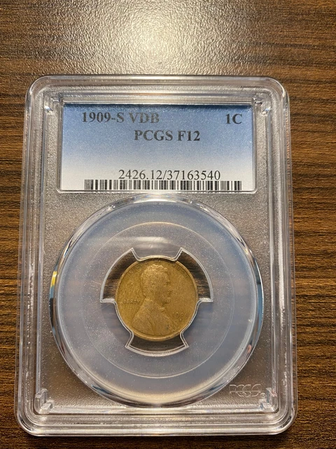 1909-S VDB Lincoln Wheat Penny Cent 1C PCGS F FINE 12 Type 1, Wheat Reverse RARE