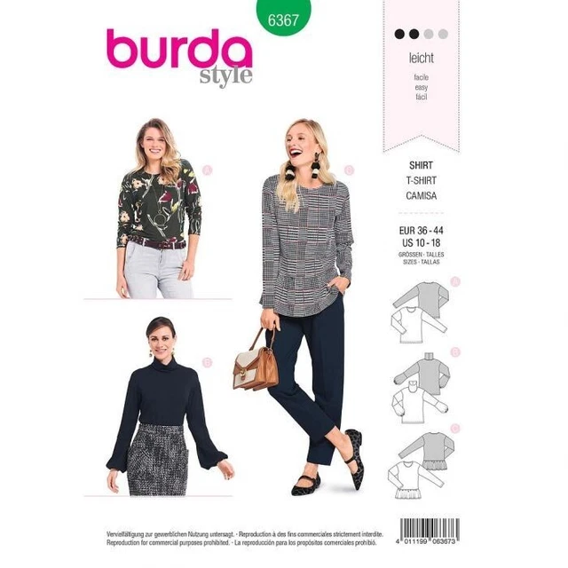 7052 PATRON BURDA CREATIONS BLOUSE TUNIQUE AVEC OU SANS MANCHES 34 AU
