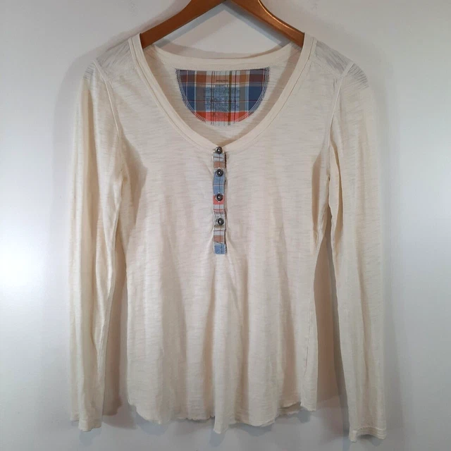 Patagonia Womens Necessity Henley Shirt Small Ivory Long Sleeve Top FLAWED