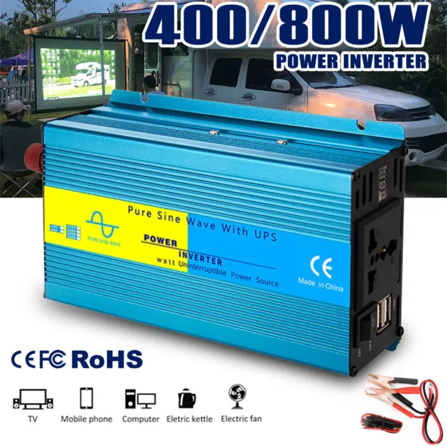 400W 800W Pure Sine Wave Power Inverter DC 12V to AC 230V Converter Car Van