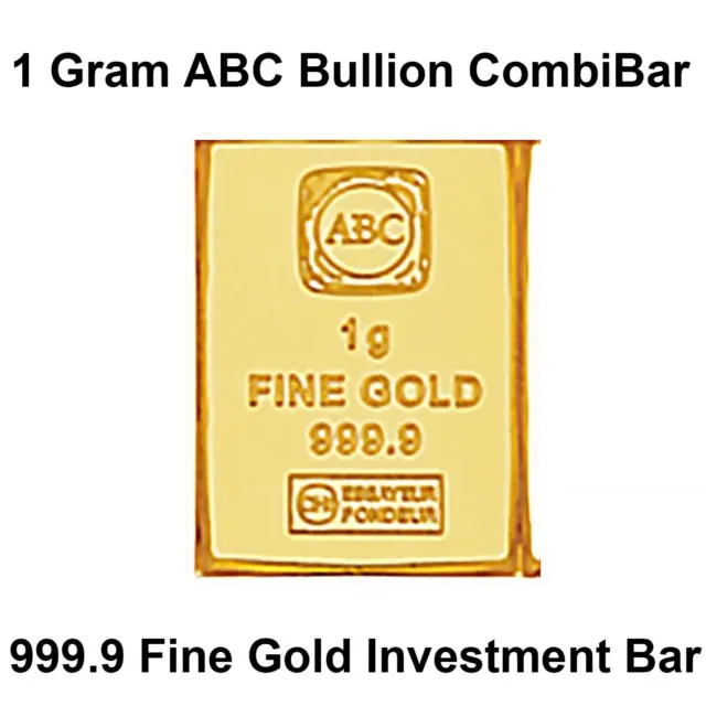 1 Gram 999.9 Solid Gold ABC Minted Bullion CombiBar Certified Investor Ingot Bar