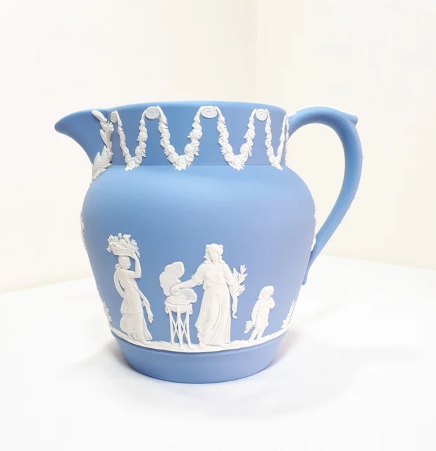 Vintage Wedgwood 1953 Blue & White Jasperware Jug - 12Cm High - Excellent