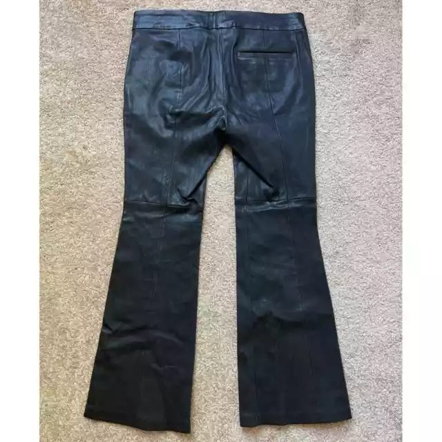 ALC Pants Womens 6 Evan Lambskin Leather Flare Leg Cropped Black Minimalist 3