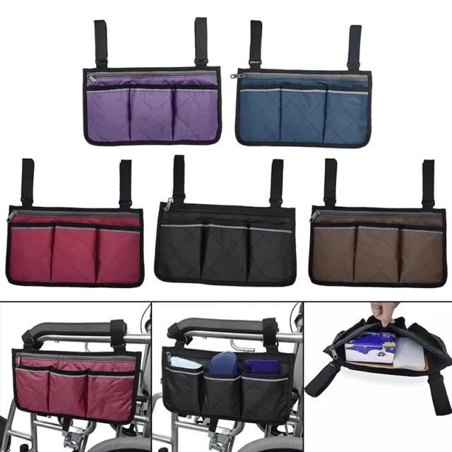 Wheelchair Armrest Side Pouch Walker Storage Carry Bag Organizers Accessories