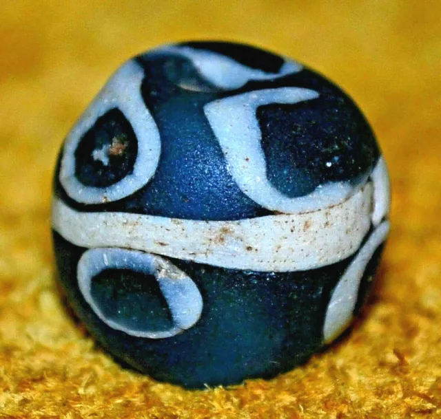 Ancient Blue Glass Excavated Islamic Cane Eye Bead Found In Mali, African Trade