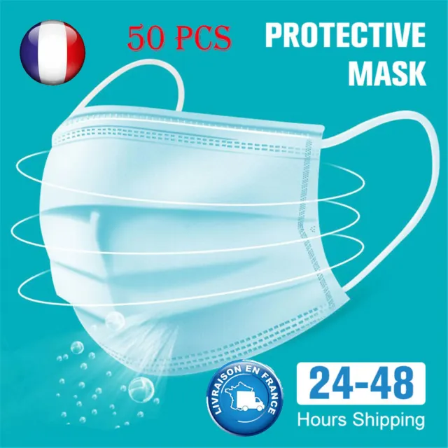 50+15 PCS de protection  visage bouche Anti poussière protéger 3 couches filtre