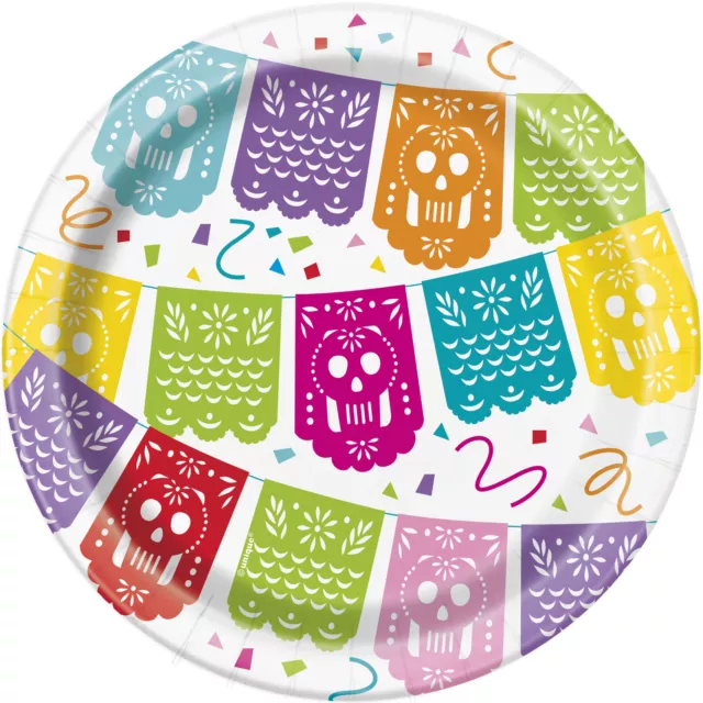 8 x Mexican Fiesta Paper Party Plates 18cm Papel Picado Design, Colourful