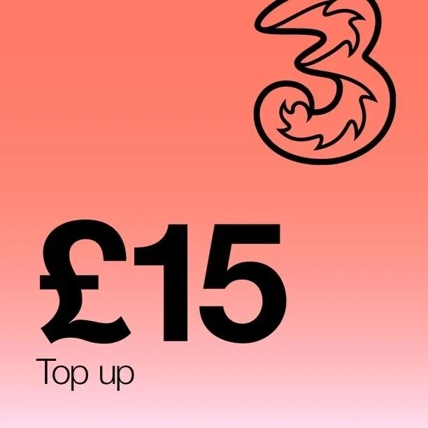Three UK £15 GBP Top Up Voucher code for PrePaid PAYG Mobile phone credit, 3 UK Three UK £15 GBP Top Up Voucher code for PrePaid PAYG Mobile phone credit, 3 UK