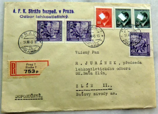 Deutsches Reich, Böhmen u. Mähren, Rec-Brief 1943 Prag nach Zlín